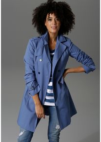 Aniston CASUAL Damen Trenchcoat, blau, casual, Gr. 38, unifarben, Web, Satin, Obermaterial: 100% Baumwolle. Futter: 100% Polyester, Mäntel, mit