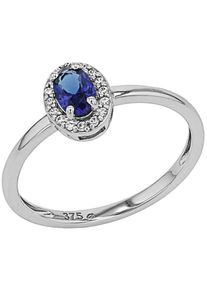 Amor Damen Fingerring "2037443/-44/-45/-46", 58, Weißgold 333, 1,5mm, blau, Weißgold 333, Fingerringe, mit Stein (synth.), Zirkonia (synth.)