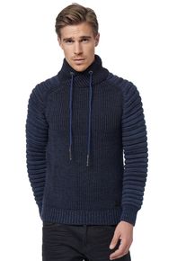 Rusty Neal Herren Strickpullover, blau, casual, Gr. L, unifarben, 70% Polyacryl, 30% Baumwolle, Pullover, mit kuscheligem Schalkragen