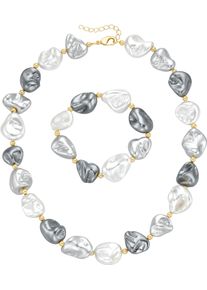 Firetti Damen Ketten und Armband Set "Multipack Schmuck Geschenk Perlenarmband Perlenkette barock Kügelchen", gold, Messing, Elasthan, Polyester,
