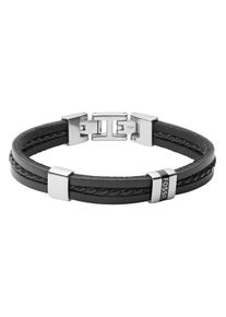 Fossil Armband "VINTAGE CASUAL, JF03686040", Edelstahl-Leder, schwarz, Edelstahl, Leder, Armbänder
