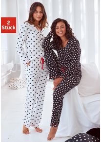 Vivance Dreams Damen Pyjama, Gr. 36, schwarz-weiß, Single Jersey, Obermaterial: 100% Baumwolle, gemustert, Homewear-Sets, mit großen Punkten und