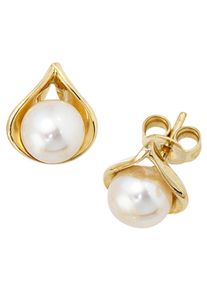 Jobo Damen Perlenohrringe, Gelbgold 585-Perlen, gelb, Gelbgold 585, Perlen, Ohrringe, 585 Gold mit Süßwasser-Zuchtperlen