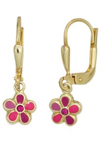 Jobo Damen Paar Ohrhänger "Blume", Gelbgold 333, gold, Gelbgold 333, Ohrringe, 333 Gold mit Glassteinen