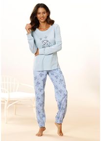 Vivance Dreams Damen Pyjama, Gr. 44, blau, Single Jersey, Obermaterial: 100% Baumwolle, Homewear-Sets