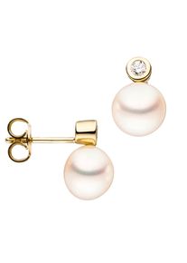Jobo Damen Perlenohrringe "Ohrringe mit Perlen und Zirkonia", Gelbgold 333-Perlen, gold, Gelbgold 333, Perlen, Ohrringe, 333 Gold