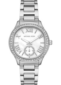 Michael Kors Damen Quarzuhr "SAGE", silber, Armbanduhren, Armbanduhr, Damenuhr, Perlmutt-Zifferblatt, Lederarmband
