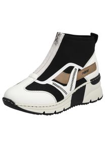 Rieker Damen Schlupfboots, Gr. 41, schwarz-weiß, Lederimitat, Textil, casual, Schuhe, Keilabsatz, Sneaker, High Top-Sneaker mit modischen Ziernähten