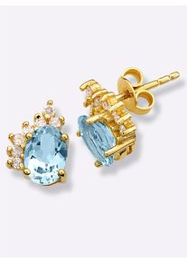 Lady Damen Paar Ohrstecker, Blautopas, Brillanten ct, blau, Ohrringe