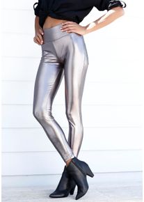 Lascana Damen Leggings, Gr. 32, silber, Strick, Obermaterial: 90% Polyester, 10% Elasthan, unifarben, glänzend, feminin, Hosen, mit glänzender
