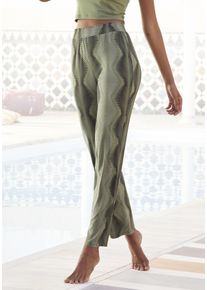 Lascana Damen Pyjamahose, Gr. 36, grün, Single Jersey, Obermaterial: 95% Viskose, 5% Elasthan, bedruckt, ethno, modisch, Hosen, mit graphischen