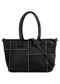 Samantha Look Damen Shopper, schwarz, Leder, unifarben, leicht glänzend, Taschen, echt Leder, Made in Italy