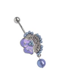 Adelia´s ADELIA ́S Damen Bauchnabelpiercing "Piercing Bauchnabelpiercing", blau, Titan, Piercings, Blume mit vielen kleinen Perlen