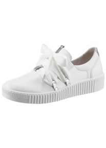 Gabor Damen Slip-On Sneaker, Gr. 44, silber, Kalbsleder, kontrastfarbene Details, sportlich, Schuhe, Schnürschuh, Halbschuh, Slipper mit aufgesetzter
