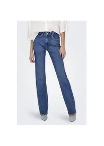 Bootcut-Jeans Only "ONLEVERLY MW SWEET FLARED DNM CRO187" Gr. 30, Länge 30, blau (medium denim) Damen Jeans Baumwollmischung mit Stretch sorgt für ein angenehmes Tragegefühl