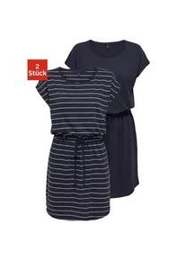 Shirtkleid Only "ONLMAY LIFE S/S DRESS 2 PACK CS JRS" Gr. S (36), N-Gr, blau (night sky detail:pack nigth stripe cloud dancer (nadia)) Damen Kleider flexibel taillierbar für individuelle Passform