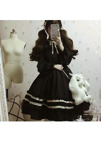 Wtempo Damen Harajuku Japanisches Kawaii Süße Lolita Kleider Neue Vintage Retro Party Weibliche Robe Bowknot Süßes Cosplay Kleid