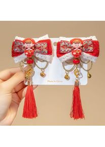 Luyacoth Kaninchen Chinesisches Neujahr Kopfbedeckung Plüsch Hanfu Haarstäbchen Schöne Kinder Rote Schleife Haarnadel Kinder