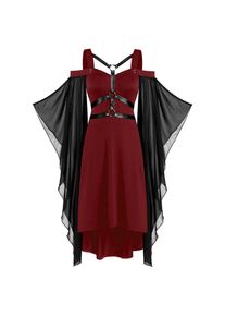 DNGRS Dangerous Cooles, Solides Gothic-Kleid Mit Spitzeneinsatz Und Schmetterlingsärmeln Für Damen In Übergröße