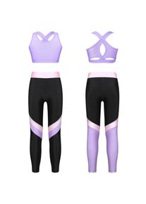 Inhzoy 2-Teiliges Tanz-Outfit Für Kinder, Mädchen, Sport-Bh, Bauchfreies Tank-Top, Sportliche Leggings, Gymnastik-Trainingsanzug