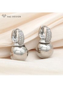 S&z Design Mode Rose Gold Farbe Glatte Runde Sphärische Metall Tropfen Ohrringe Für Frauen Mädchen Täglichen Schmuck Zirkonia Eardrop