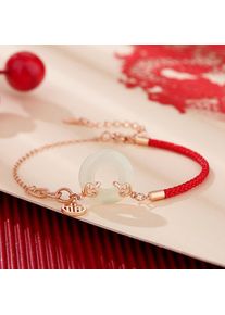 Foxanry Jewelry Hotan Jade Peace Schnalle Armband Damen Neue Chinesische Rose Gold Rotes Seil Hand Seil Fu Zi Geburtstag Handwear