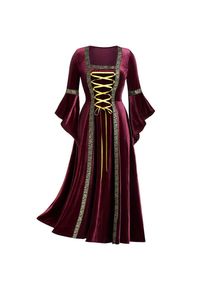 Janezhi Vintage Gothic Bandage Damen Kleid Flare Ärmel Bodenlang Goth Vampir Hexe Kleider Mittelalter Renaissance Cosplay