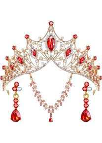 Zhiweiomess Glänzende Ohrringe Halskette Krone Barock Stil Kristall Stirnband Kopfschmuck Königin Krone Set Halloween