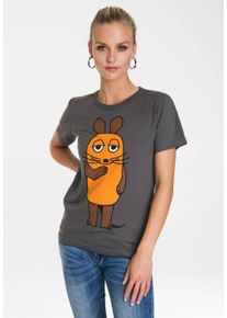 logoshirt Damen T-Shirt "Die Sendung mit der Maus", grau, casual, Gr. XS, bedruckt, 100% Baumwolle, Shirts, mit lizenziertem Print