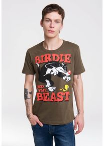 logoshirt Herren T-Shirt "Looney Tunes – Sylvester & Tweety", grün, casual, Gr. L, unifarben, 100% Baumwolle, Shirts, mit coolem Print