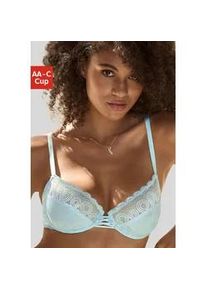 Bügel-BH Lascana Gr. 80, Cup B, blau (aquablau) Damen BHs mit dezent transparenter Spitze, Dessous