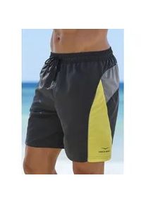 H.I.S. Badeshorts H.I.S Gr. XL (54/56), N-Gr, schwarz (schwarz-gelb) Herren Badehosen im Colorblocking-Design