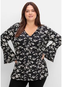 sheego by Joe Browns Große Größen Langarmshirt mit Biesen und Volantärmeln Gr. 52/54 schwarz von sheego für Damen