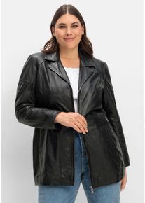 Große Größen Lange Lederjacke aus Lammnappa, mit Reverskragen Gr. 40 schwarz von sheego für Damen