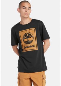 T-Shirt Timberland "STACK LOGO Short Sleeve Tee" Gr. L, schwarz-weiß (black, wheat boot) Herren Shirts Sport