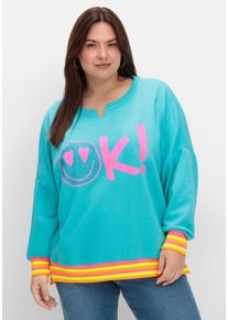 sheego loves miss goodlife Große Größen Sweatshirt mit Statementprint und Ringelbündchen Gr. 40 blau von sheego für Damen