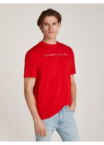 T-Shirt Tommy Jeans "TJM REG LINEAR LOGO TEE EXT" Gr. S, rot (deep crimson) Herren Shirts T-Shirts mit Markenlabel