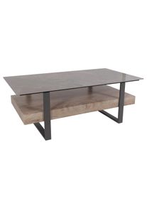 Mendler Couchtisch HWC-L88, Wohnzimmertisch Tisch, Ablage Eisen 43x120x60cm Sinterstein Marmor-Optik grau Ho 102699