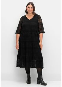 Große Größen Stufenkleid aus Spitze, mit blickdichtem Futter Gr. 46 schwarz von sheego für Damen