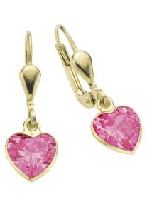 Firetti Mädchen Paar Ohrhänger "Schmuck Geschenk Gold 333 Ohrschmuck Patentbrisur Herz Glitzer", Gelbgold 333, bunt, Gelbgold 333, Ohrringe, mit