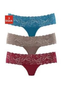 String Vivance Gr. 36/38, bunt (petrol, taupe, bordeaux) Damen Unterhosen aus elastischer Baumwolle mit floraler Spitze