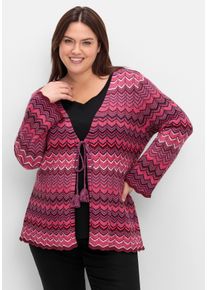 Große Größen Strickjacke mit Trompetenärmeln, im Zickzackmuster Gr. 52/54 rot von sheego für Damen