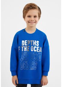 Gulliver Herren Sweatshirt, blau, casual, Gr. 134, bedruckt, 100% Baumwolle, Sweatshirts, mit Rundhalsausschnitt