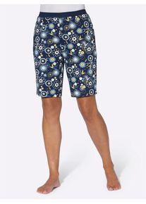 Damen Schlafshorts, Gr. 44, blau, 100% Baumwolle, geblümt, gemustert, mehrfarbig, Hosen