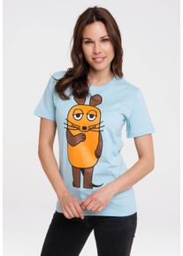 logoshirt Damen T-Shirt "Die Sendung mit der Maus", blau, casual, Gr. L, bedruckt, 100% Baumwolle, Shirts, mit lizenziertem Print