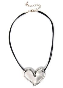 Firetti Damen Kette mit Anhänger "Herz, doppelreihige Kette, matt, glänzend", Metall-Leder, L: 53cm, schwarz, Metall, Leder, Halsketten