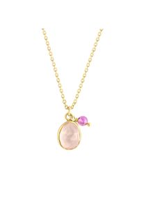 JAMELLI Damen Kette mit Anhänger "Silber 925 vergoldet mit Amethyst und Rosenquarz", 42 + 3cm, 1,71 ct, Silber 925 (Sterlingsilber), L: 45cm B: