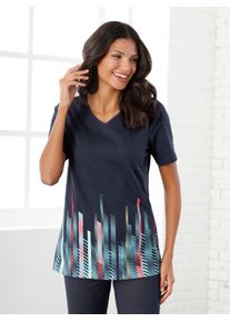 Damen Longshirt "Longshirt", blau, Gr. 50, gemustert, mehrfarbig, 65% Polyester, 35% Baumwolle, 100% Baumwolle, Shirts
