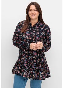 sheego by Joe Browns Große Größen Longbluse mit Blumenprint und Volant am Saum Gr. 58 schwarz geblümt von sheego für Damen