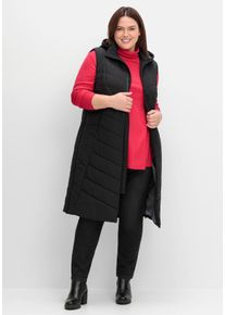 Große Größen Lange Steppweste mit Kapuze und seitlichen Zippern Gr. 50 schwarz von sheego für Damen